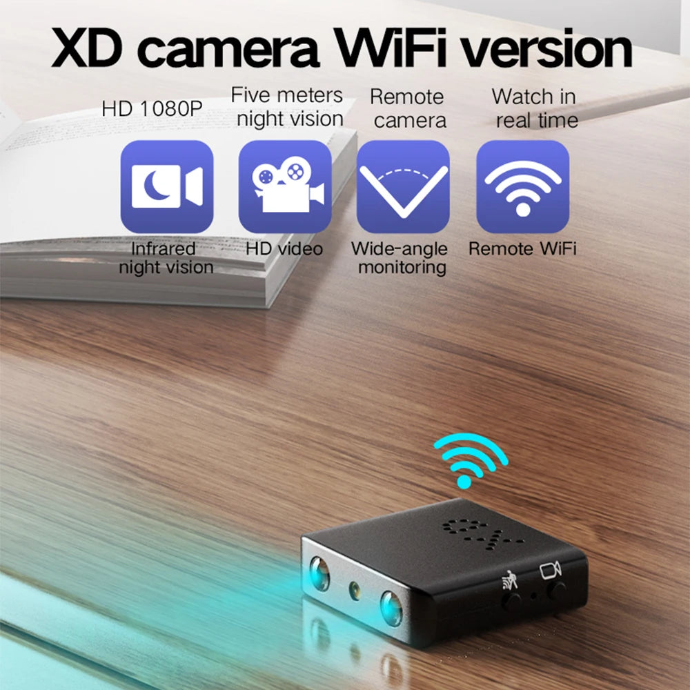 Mini cámara IP HD 1080P XD WiFi Cámara de visión nocturna Detección de movimiento IR-CUT Videocámara de seguridad Grabadora de video HD