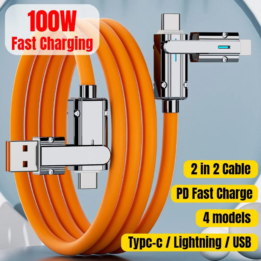 Cabo Lightning USB C 4 em 1 120 W PD Carregamento rápido Fio de dados 5A Metal USB Cabo de carregamento múltiplo para iPhone 15 Samsung Xiaomi