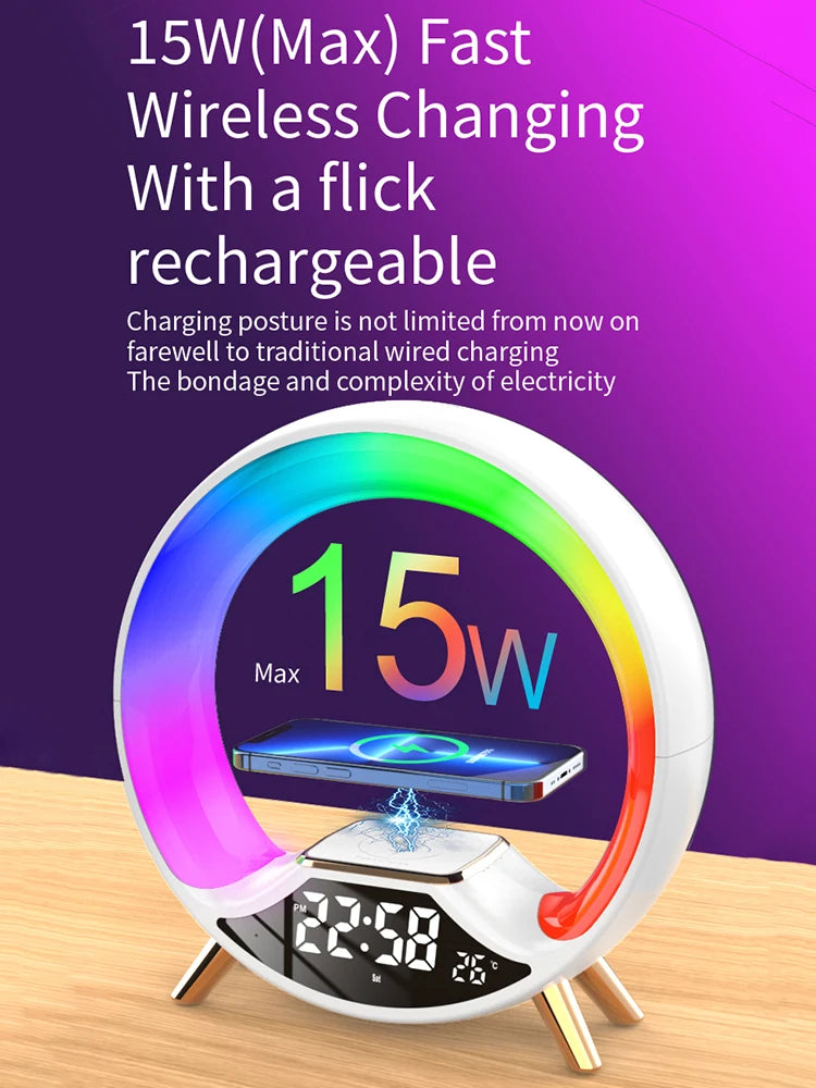 15W Multifunctional Wireless Charger Alarm Clock RGB Color Ambient Light Night Light Sunrise Analog Wake Up for bedroom