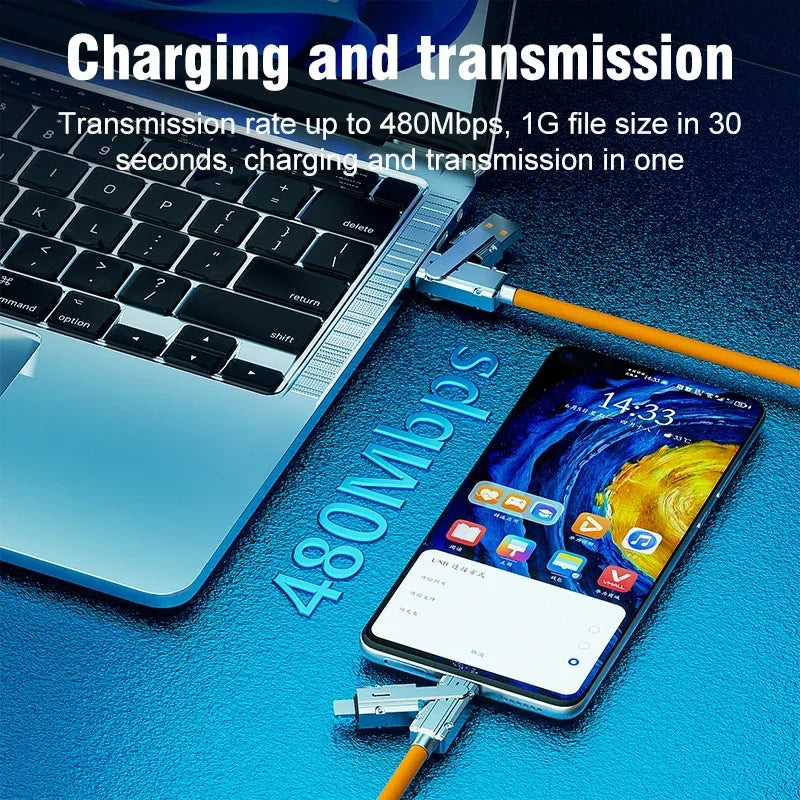 4in1 USB C Lightning Cable 120W PD Fast Charging Data Wire 5A Metal USB Multi Charging Cord For iPhone 15 Samsung Xiaomi