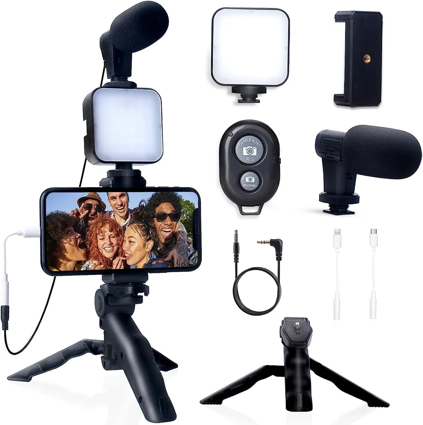 Kit for iPhone Android with Tripod Mini Microphone Starter Vlog kit for TikTok Live Stream Video YouTube